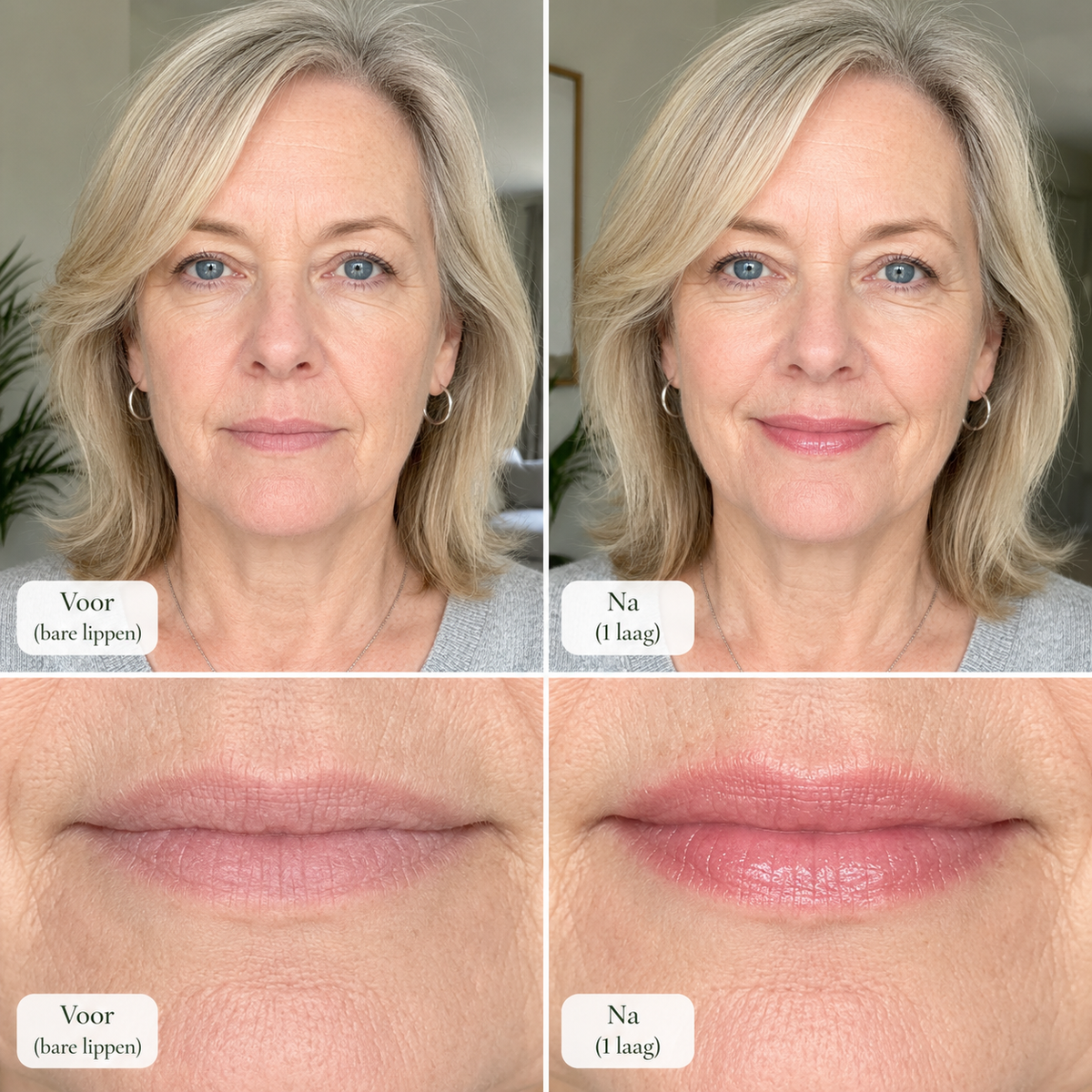 PureToon Lippenstift Vorher-Nachher bei hellem Hautton
