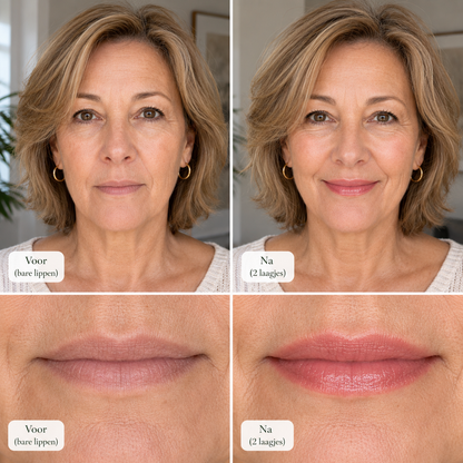 PureToon Lippenstift Vorher-Nachher bei gebräuntem Hautton
